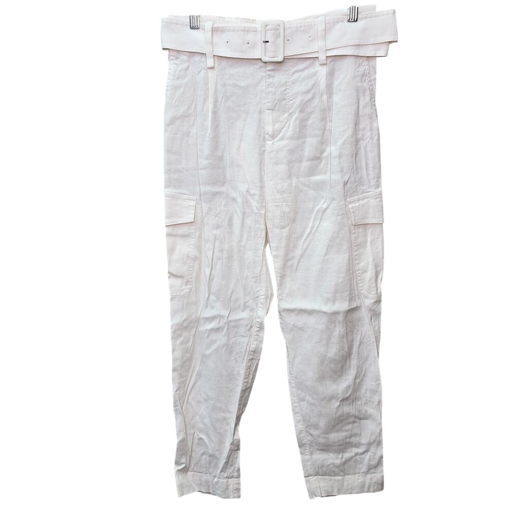 Vince Pants Womens Size 6 White Linen Cargo Pocket Belted Beach Coastal Vacay